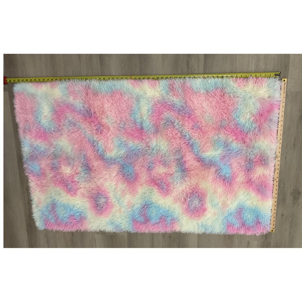 Pink Blue Purple Tie Dye Shaggy Faux Fur Area Rug 3x5 Non-Slip Plush Accent Mat